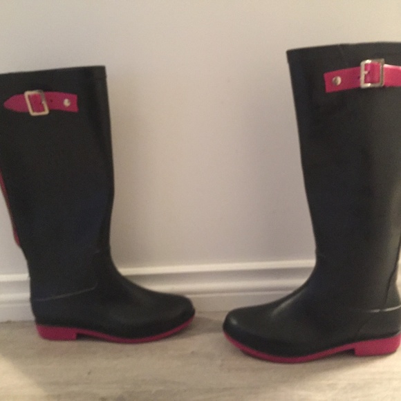 Pink and Black Rain Boots - Picture 1 of 6